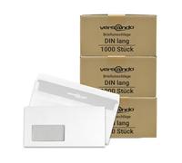 versando - 3000 enveloppes format DL 110 x 220 mm avec fenêtre, couleur blanche et fermeture adhésive par pression interne - enveloppes certifiées sans cellulose