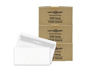 versando - 3000 enveloppes format DL 110 x 220 mm sans fenêtre, couleur blanche et fermeture adhésive par pression interne - enveloppes certifiées sans cellulose