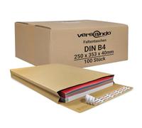 Versando Lot de 100 enveloppes à soufflet/pochettes d’expédition DIN B4 (250 x 353 mm), 4 cm, brun