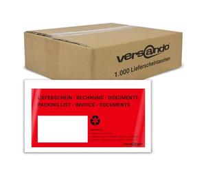 versando Lot de 1000 pochettes autocollantes pour tickets de livraison Rouge/noir Format DIN long