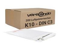 versando Lot de 200 enveloppes à bulles - K10 - Dimensions intérieures : 350 x 470 mm - Dimensions extérieures : 370 x 480 mm - Blanches - Pour format C3
