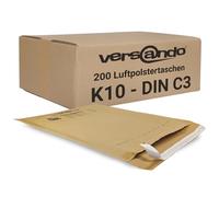 versando Lot de 200 enveloppes à bulles - K10 - Dimensions intérieures : 350 x 470 mm - Dimensions extérieures : 370 x 480 mm - Marron/jaune doré - Format C3
