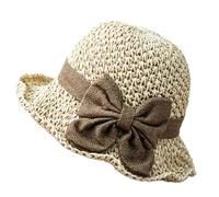 Versatile Retro Woven Handmade Straw Hat with Ruffled Bow, Elegant Crochet Straw, Summer Beach Sun Hat Women, Panama Bucket Hats, Wide Brim Fedora Cap, Foldable Breathable Fashion (Beige*1)