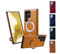 Versatileyus for Samsung Luxurious Leather Magnetic Case with Invisible Stand for Samsung S24 S23 S22 Ultra Plus (for Samsung S24 Plus,Brown)