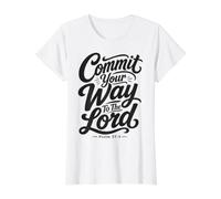 Verse biblique Psaume 37:5 Commit Your Way to The Lord T-Shirt Graphique avec Valeur, Femme, Blanc, M