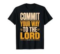Verse biblique Psaume 37:5 Commit Your Way to The Lord T-Shirt Graphique avec Valeur, Homme, Noir, L