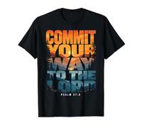 Verse biblique Psaume 37:5 Commit Your Way to The Lord T-Shirt Graphique avec Valeur, Homme, Noir, M