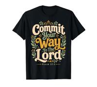 Verse biblique Psaume 37:5 Commit Your Way to The Lord T-Shirt Graphique avec Valeur, Homme, Noir, M