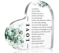 Verse de la Bible 1 Corinthiens 13:4-8 Cadeaux chrétiens pour femme, décoration d'étagère chrétienne, cœur décoratif en acrylique avec citations d'amour, plaque pour anniversaire de mariage, cadeau