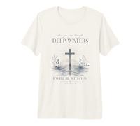 Verset de la Bible chrétienne Cross Faith Through Deep Waters T-Shirt Haut de Gamme
