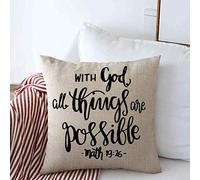 Verset « Tout Est Possible » Citation Moderne Foi Dieu Évangile Design Fort Taie d'oreiller Decorative Housse De Coussin Doux Taie Oreiller pour Lit Maison Extérieur 45X45Cm