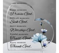 Versets de la Bible - Cadeau chrétien pour femme - Citations inspirantes - Fleur bleue - Décoration de salle de prière - Happy Moment Praise God - Plaque en acrylique pour maison, bureau, table et