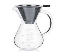 Versez sur Caf¨¦ avec Filtre en Verre Pot 400ml, Filtre en Acier Inoxydable pour Flux Eau Stable, Graduation Bouteille, Poign¨¦e Isolante Thermique, Facile ¨¤ Nettoyer, Recyclable, Maison Bureau