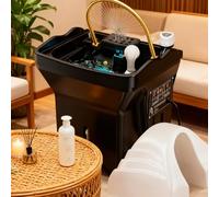 Version améliorée Bac À Shampoing Pour Salon De Coiffure, Équipement De Spa Capillaire Avec Réservoir D'eau De 60 L, Double Commande De Circulation D'eau, Head Spa Equipment Noir