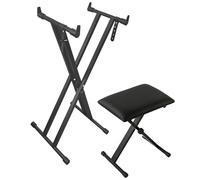 【Version améliorée】Longeye Support de Clavier Piano et Tabouret - Stand X Double Réglable, Banc Piano, Pliable, Compatible 61/76/88 Touches, Noir