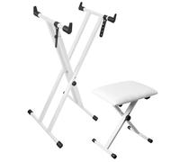 【Version améliorée】Longeye Support de Clavier Piano et Tabouret - Stand X Double Réglable, Banc Piano, Pliable, Compatible 61/76/88 Touches, Blanc