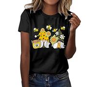Version classique pour femme, t-shirt à manches courtes et col rond en coton, imprimé amusant, motif fête des abeilles, hauts blancs, Noir , S