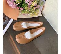 Version en peau de mouton ~ Chaussures plates véritable pour femmes avec semelle souple, pied fendu en forme de sabot de porc. Chaussures plates à bout rond, chaussures de marque Marie-Jane de petite