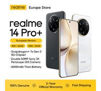Version européenne realme 14 Pro Plus Smartphone Snapdragon7s Gen 3 5G Chipset 80W Charge 6000mAh Batterie 6.83 "120Hz Affichage NFC 8GB 256GB Grey