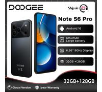 Version Globale du Smartphone DOOGEE Note56 Pro, 32 Go + 128 Go, Batterie 6150 mAh, Écran 6,56'' 90 Hz, UNISOC T7225, NFC, Android 16, Téléphone Portable 4GB 128GB BLACK