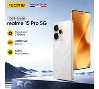 Version Globale realme 15 Pro 5G Smartphone Snapdragon 7 Gen 4 Chip 144Hz HyperGlow 4D Curve+ Écran 7000mAh Batterie Argent