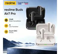 Version Globale realme Buds Air 7 Pro Écouteurs avec Annulation de Bruit en Temps Réel 53 dB, Double Driver DAC 11+6 mm, Traducteur Instantané IA Glory Beige