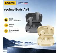 Version Globale realme Buds Air 8 Écouteurs avec Réduction de Bruit Ultra Profonde de 55 dB, Double Transducteurs de Premier Ordre 11+6 mm, Conception Maîtresse, IP55 Violet