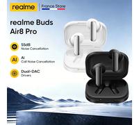 CASQUE - realme Buds Air 8 Pro Écouteurs Sans Fil Bluetooth - Blanc - Réduction de Bruit Active 55dB, Autonomie 50H, Étanche IP55