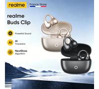 Version Globale realme Buds Clip Écouteurs Design Titanium-Fit 5,3g Ultra-légers Algorithme NextBass Traducteur IA Son Puissant Titanium Gold