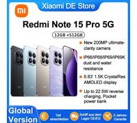 Version Globale REDMI Note 15 Pro 5G - Batterie massive de 6 580 mAh, écran AMOLED CrystalRes 1,5K de 6,8 pouces, nouveau capteur photo ultra-clair de 200 MP, certifié IP66/IP68/IP69/IP69K Bleu glacie