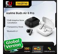 Version internationale des écouteurs TWS realme Buds Air 8 Pro : réduction de bruit adaptative de 55 dB, mode transparence, Bluetooth 6.1, IP55 noir