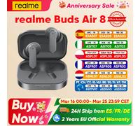 Version mondiale Écouteurs realme Buds Air 8 Réduction du bruit ultra profonde de 55 dB Double haut-parleur haut de gamme 11 + 6 mm Conception Master IP55 Or