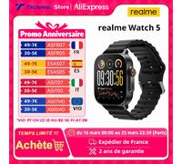Version mondiale realme Watch 5 Smartwatch boussole et GPS indépendant avec 5 écrans GNSS AMOLED 1,97 pouces d'autonomie de la batterie jusqu'à 14 jours Black