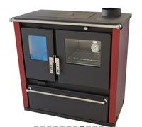 Verso Cs Plus Poêle à bois en acier inoxydable, avec une puissance de 7,7 kW, grand compartiment de cuisson et design en acier inoxydable robuste, panneaux latéraux bordeaux