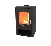 Verso Theia Poêle à bois moderne 9 kW avec panneaux latéraux laqués en noir