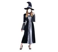 VersusModa Sorcière Robe Carnaval Argent Noir Halloween Cosplay Witch Costume STREGA012 (Multicolre, M)