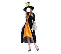 VersusModa Sorcière Robe Carnaval Orange Noir Halloween Cosplay Witch Costume STREGA012 (Multicolore, M)