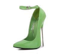Vert,44 EU,Escarpins à Bride à la Cheville pour Femmes avec Bout Pointu et Talons Aiguilles de 6,3 Pouces en Cuir Verni PU, Chaussures habillées à Talons Hauts pour soirées et boîtes de Nuit