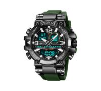 (Vert armée) Nouvelle montre STRYVE pour hommes, numérique-analogique, double mouvement, calendrier,