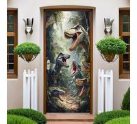 Vert Autocollants de Porte 77x200 cm Le monde des dinosaures de la forêt 3D Trompe L'Oeil Auto-adhésif Vinyle Porte Papier Stickers Imperméable Mur Salon Chambre Salle Bain Décor