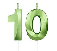 Vert bougies d'anniversaire en forme de chiffre 10, 3D bougies Vert décoration de gâteau,décoration de gâteau pour fête d'anniversaire, mariage,bougie d'anniversaire pour gâteau