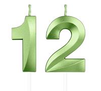 Vert bougies d'anniversaire en forme de chiffre 12, 3D bougies Vert décoration de gâteau,décoration de gâteau pour fête d'anniversaire, mariage,bougie d'anniversaire pour gâteau