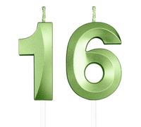 Vert bougies d'anniversaire en forme de chiffre 16, 3D bougies Vert décoration de gâteau,décoration de gâteau pour fête d'anniversaire, mariage,bougie d'anniversaire pour gâteau