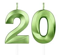 Vert bougies d'anniversaire en forme de chiffre 20, 3D bougies Vert décoration de gâteau,décoration de gâteau pour fête d'anniversaire, mariage,bougie d'anniversaire pour gâteau