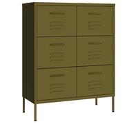 Vert Buffet/Armoire à tiroirs, CLARENCE, pour salon/chambre, Vert olive 80x35x101,5 cm Acier LV3160