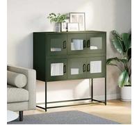 Vert Buffet de rangement - SOLOMOON - Commode salon - vert olive 100,5x39x107 cm - acier laminé à froid FR7303
