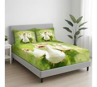 Vert Clair Doux Respirant Drap Housse 180 x 200 cm, Anime Abstrait Oies Joie Imprimé Drap avec Une Rebord Élastique, Lavable Ajustable Housse Matelas avec Bonnet 30 cm