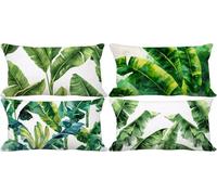 Vert Coussin Exterieur Impermeable Lin Housse de Coussin Canape 30x50 Lot de 4 Feuille Rectangle Taie d'oreiller Extra Douce et Lavable pour Decoration Salon de Jardin Exterieur Terrasse Banc -j5057w