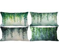 Vert Coussin Exterieur Impermeable Lin Housse de Coussin Canape 30x50 Lot de 4 Feuille Rectangle Taie d'oreiller Extra Douce et Lavable pour Decoration Salon de Jardin Exterieur Terrasse Banc -y4997w