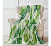 Vert Couverture Chaude e en Flanelle Aquarelle Minimalisme Feuilles Vertes - 200 x 220 cm Plaid réversible en Polaire Douce et Moelleuse idéal pour Le lit ou Le canapé utilisable en Toutes Saisons
